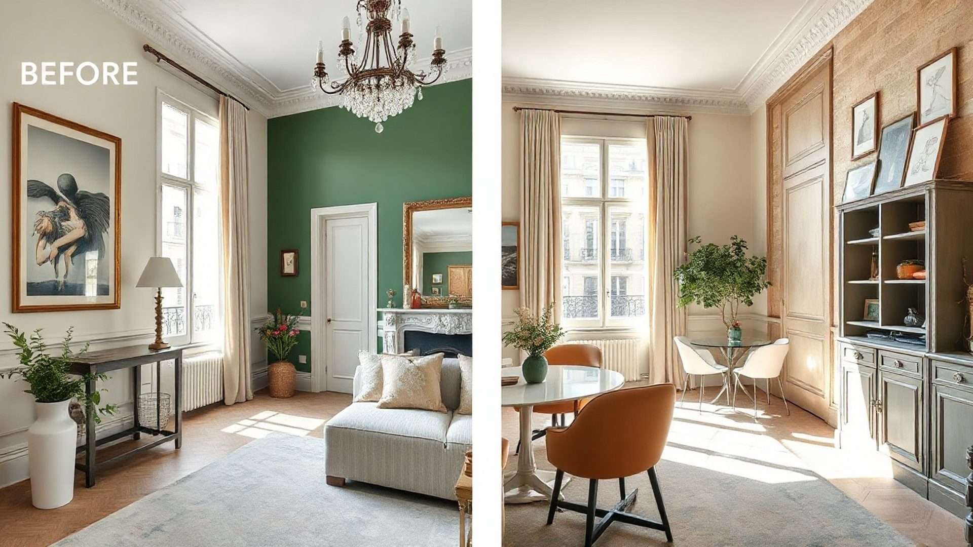 Intérieur bordelais rénové aux tons vert émeraude et crème